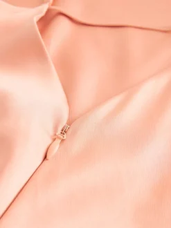 abricot - Robe longue de demoiselle d’honneur en satin à col bénitier pour mariage