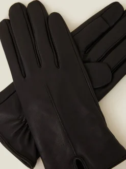 Accessorize - Gants en cuir à écran tactile doublés de fausse fourrure
