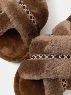 Accessorize chaussons à glissière croisée tressée duveteuse