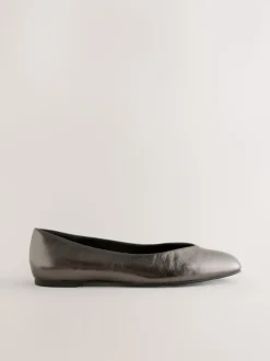 Anthracite - Ballerines Forever Comfort® en cuir à bout carré