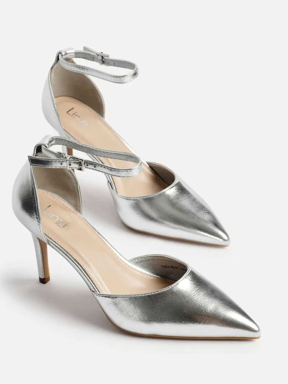 Argent - Linzi Thea Closed Back Stiletto Escarpins et talons With Ankle Strap