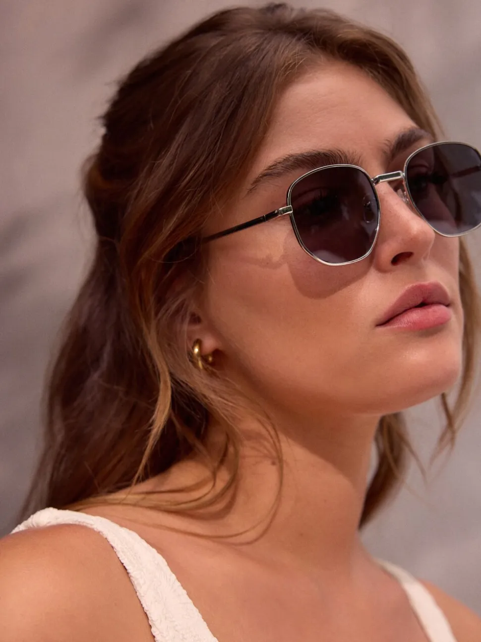 Argent - Lunettes de soleil ronde à monture en métal