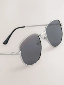 Argent - Lunettes de soleil ronde à monture en métal