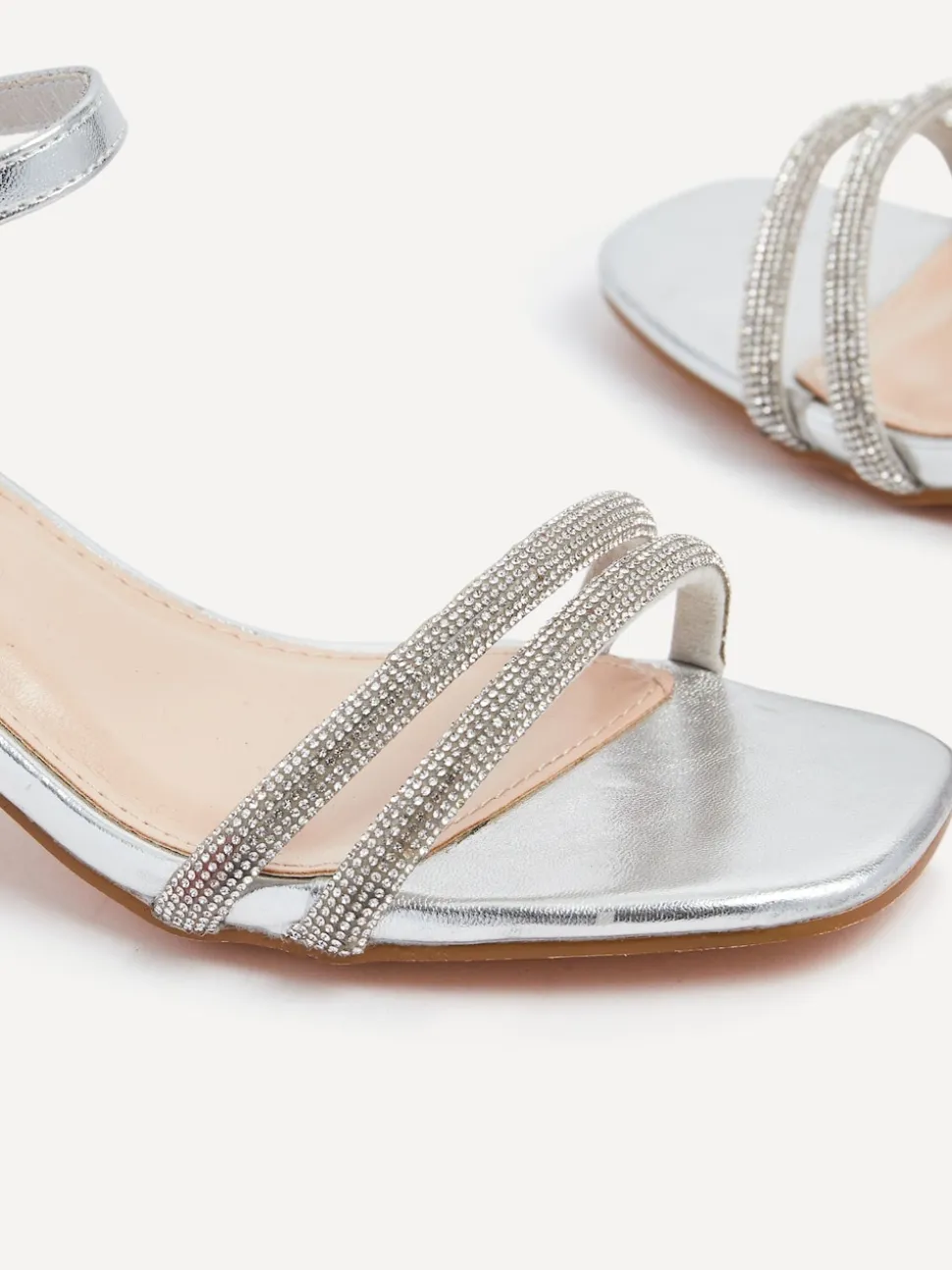 Argent - Sandales à talons Linzi lapin avec bordure de diamants
