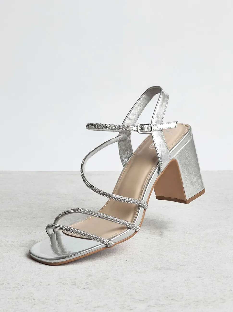Argent - Sandales à talons carrés Linzi Kira à lanières et diamants