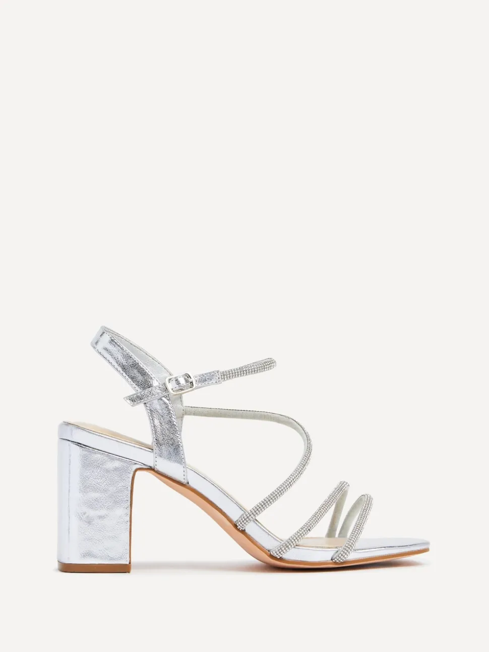 Argent - Sandales à talons carrés Linzi Kira à lanières et diamants