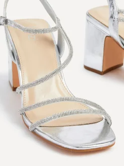 Argent - Sandales à talons carrés Linzi Kira à lanières et diamants