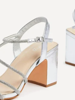 Argent - Sandales à talons carrés Linzi Kira à lanières et diamants