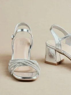 Argent - Sandales à talons croisés en diamants Linzi Coupe large