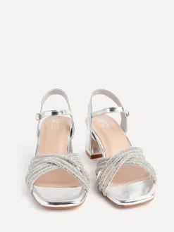 Argent - Sandales à talons croisés en diamants Linzi Coupe large