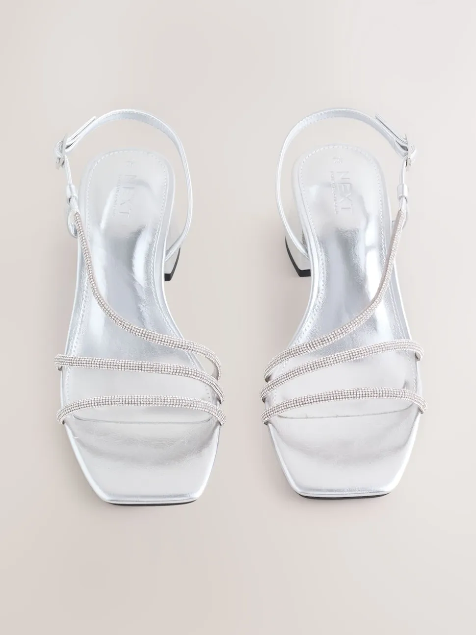 Argent - Sandales à talons carrés et à bretelles ornées de bijoux Forever Comfort