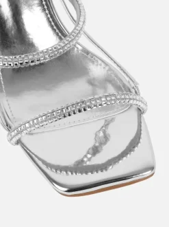 Argent - Sandales Simmi London Mayaa à talon carré et bride arrière en diamants