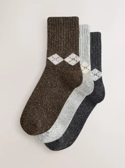 Argyle neutre - Laine thermale Blend Chaussettes de cheville 3 Lot avec soie
