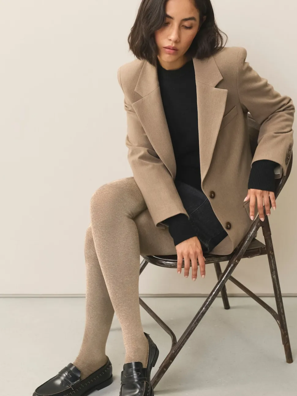 Avoine/chiné neutre - Lot de 2 collants en maille à poignée chaude