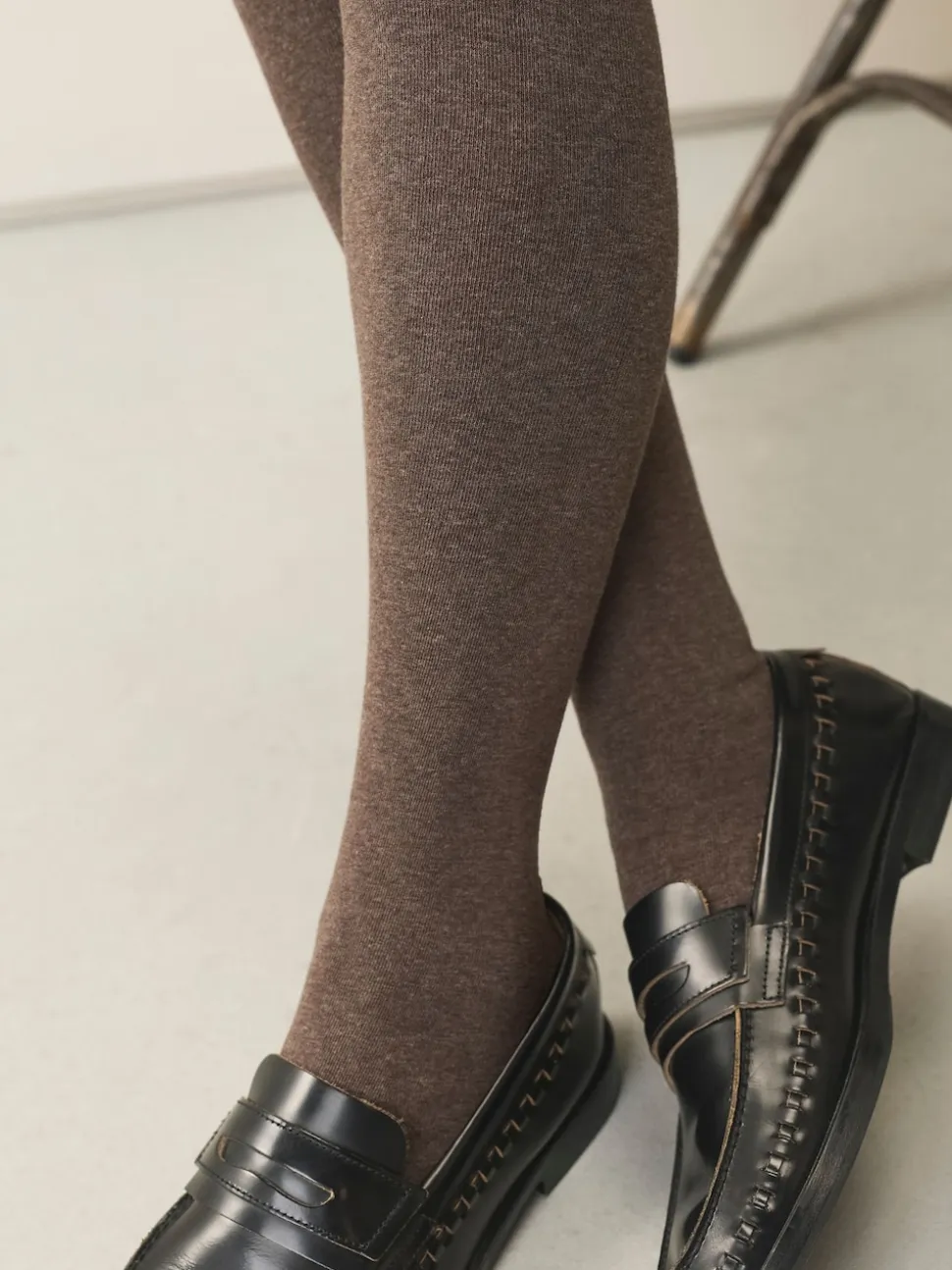 Avoine/chiné neutre - Lot de 2 collants en maille à poignée chaude