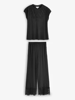 B by Ted Baker Ensemble pyjama noir bordé de dentelle modale