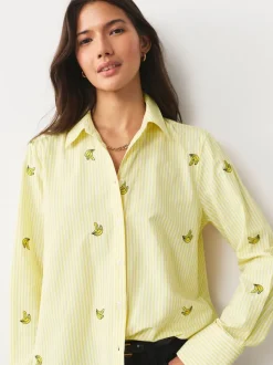 Banane à rayures jaune et blanche - Chemises à manches longues brodées