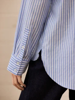 Bande bleue - Chemise décontractée douce à manches longues et col en V