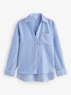 Bande bleue - Chemise décontractée douce à manches longues et col en V