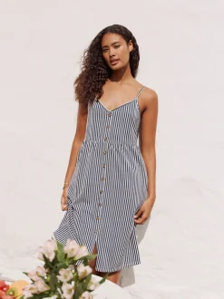 Bande bleue - Robe mi-longue boutonnée en jersey
