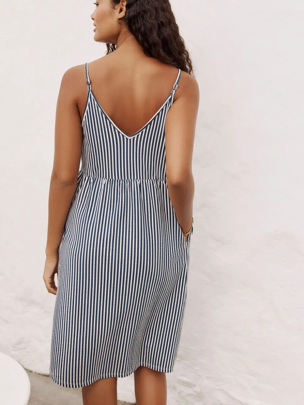 Bande bleue - Robe mi-longue boutonnée en jersey