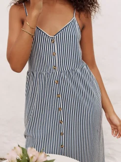 Bande bleue - Robe mi-longue boutonnée en jersey