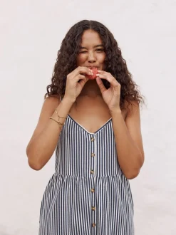 Bande bleue - Robe mi-longue boutonnée en jersey