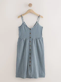 Bande bleue - Robe mi-longue boutonnée en jersey