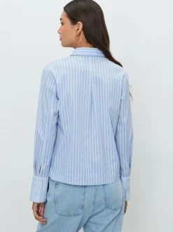 Bande bleue/blanche - Chemise extensible ajustée Essential à manches longues