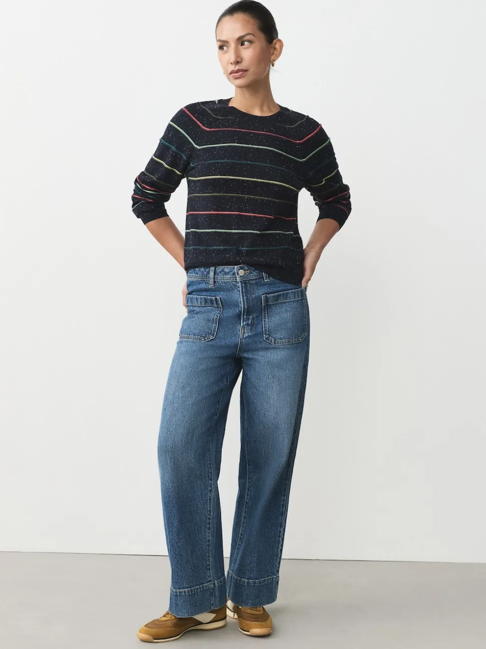 Bande d'arc-en-ciel - Pull col rond riche en coton au toucher doux