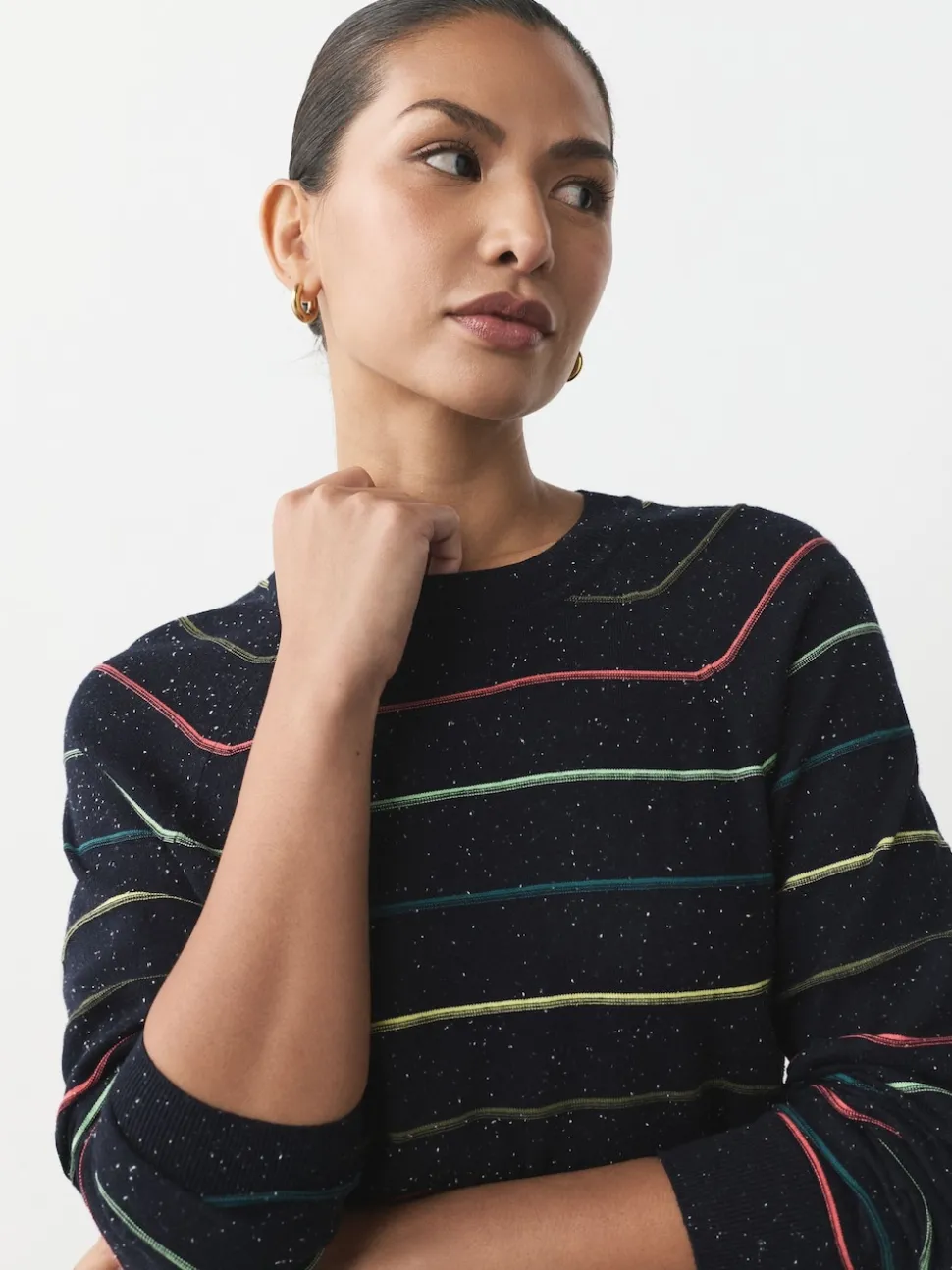 Bande d'arc-en-ciel - Pull col rond riche en coton au toucher doux