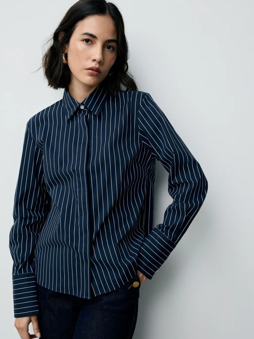 Bande marine - Chemise extensible ajustée Essential à manches longues
