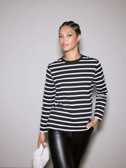 Bande noire/blanche - T-shirt manches longues Col rond épais