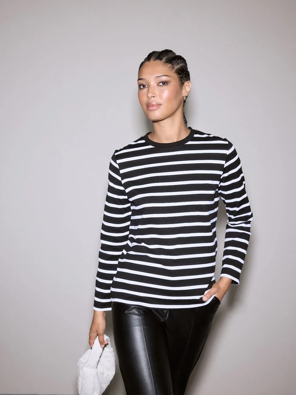 Bande noire/blanche - T-shirt manches longues Col rond épais