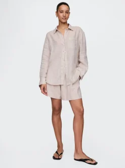beige - Gap short épais en lin Blend taille haute