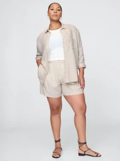 beige - Gap short épais en lin Blend taille haute