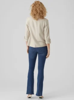 beige - VERO MODA Veste en lin Blend manches 3/4