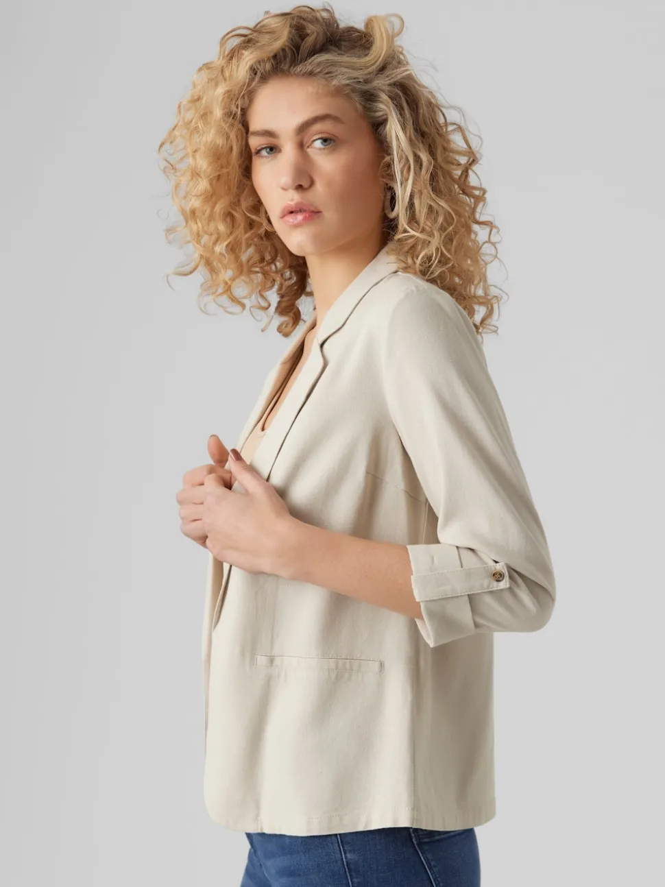beige - VERO MODA Veste en lin Blend manches 3/4