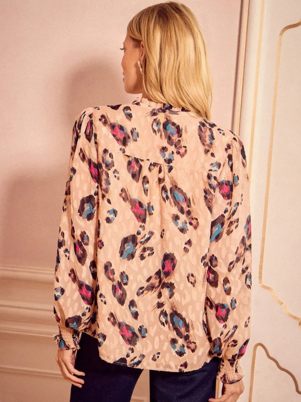 Beige Animal - Chemisier Love & Roses manches longues à col cranté