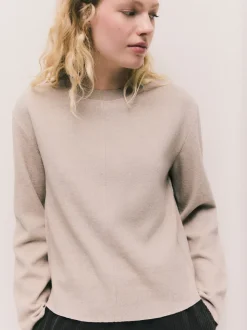 Beige neutre - Pull côtelé confortable au toucher à col rond