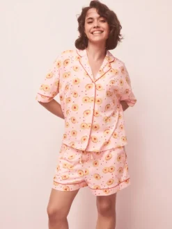 Biscuit rose - Ensemble Pyjamas courts boutonné en jersey