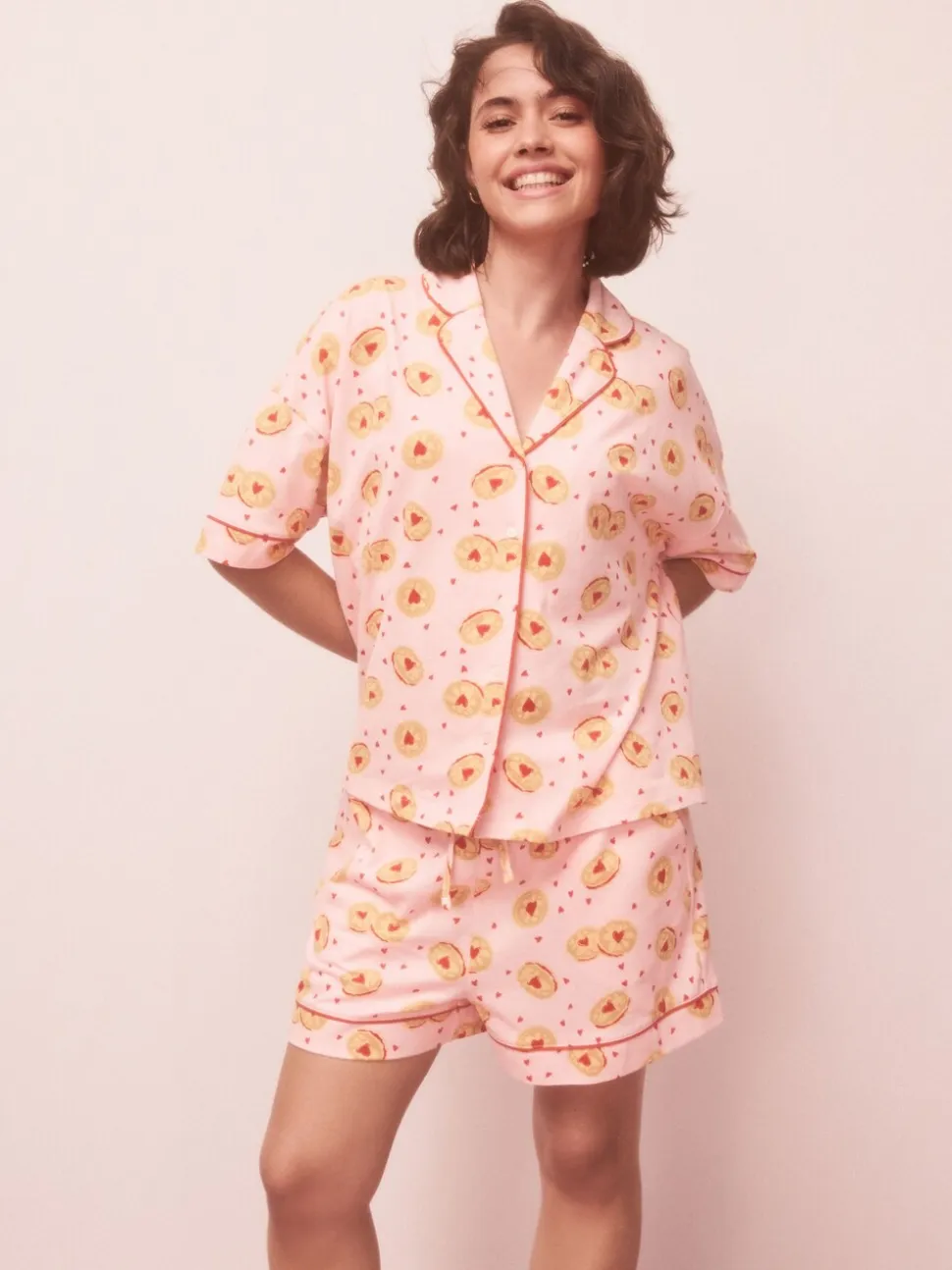 Biscuit rose - Ensemble Pyjamas courts boutonné en jersey