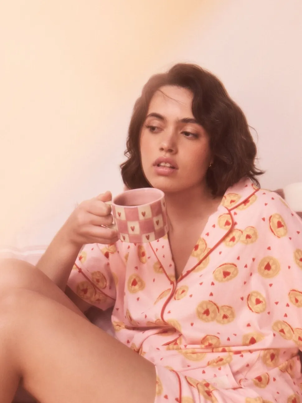 Biscuit rose - Ensemble Pyjamas courts boutonné en jersey
