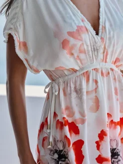 Blanc - B by Ted Baker Robe blanche Blend en lin fleurie Beach