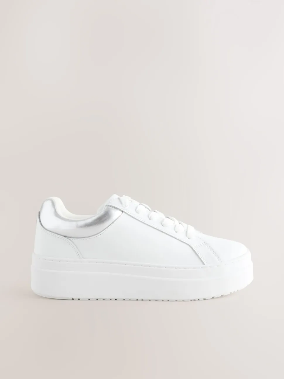 Blanc - Baskets épaisses à lacets en cuir à bout rond