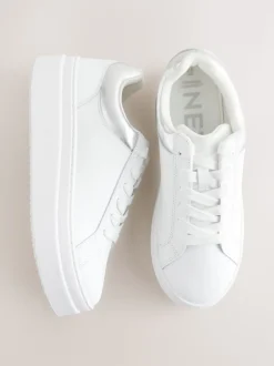 Blanc - Baskets épaisses à lacets en cuir à bout rond
