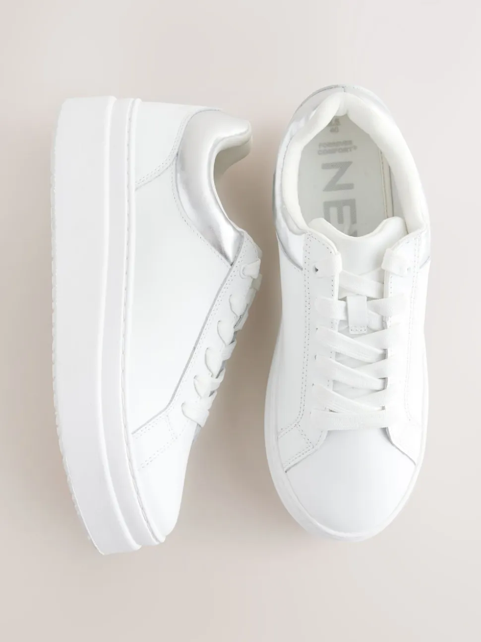Blanc - Baskets épaisses à lacets en cuir à bout rond