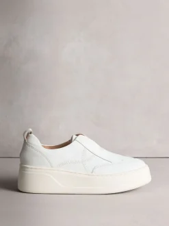 Blanc - Baskets Signature en cuir à plateforme compensée épaisse