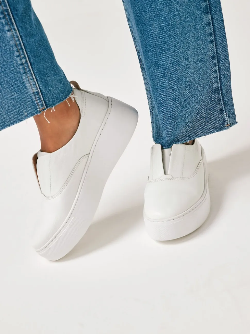Blanc - Baskets Signature en cuir à plateforme compensée épaisse