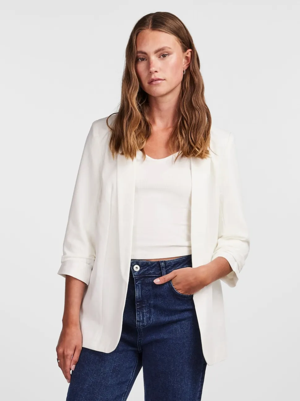 Blanc - Blazer PIECES à manches froncées